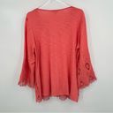 Charter Club  linen slub cotton blend coral embroidered crochet lace tunic blouse Photo 3