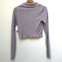 Free People NWT  Cropped Pointelle Long sleeve Knit Lavender Button Up Top M Photo 8