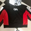 I am gia I.AM.GIA Sabrina Logo Cropped Hoodie Reflective Silver Red Black Oversized sz L Photo 7