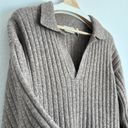 Weekday Husky V Neck Chunky Ribbed Knit Sweater Dress in Oat Brown Photo 6