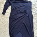 KIMCURVY Women's Plus Size One Shoulder Ruched Wrap Cocktail Party Glitter Midi Dress Blue Photo 2