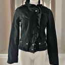 Anthropologie ’s Sanctuary Ruffle Collar Denim Moto Jacket, Black Size S Photo 3