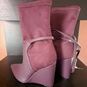 GUESS Burgundy Purple velvet Mixed Media Buckled Strap Acora Point Toe Wedge dress Boot Photo 7