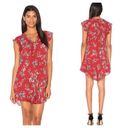 Joie  Almarie B Red Floral 100% Silk Mini Dress Medium Georgette Drop Waist Photo 14