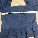 Draper James  Navy Blue Puff Sleeve Square Neckline Peplum Hem Eyelet Top size M Photo 6