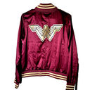 DC Comics Wonder Woman Satin Bomber Jacket Maroon Gold  Embroidered Size M Photo 1