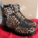 Christian Louboutin  Macademia Leopard-Print Calf Hair Snake Moto Combat Booties Photo 4