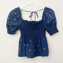Hill House  Jeweled Jammie Top in Navy Blue Puff Sleeves Photo 3