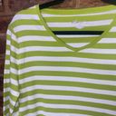 kim rogers  Green & White Striped Long Sleeve V-Neck Top Women's Size Large Photo 1