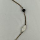 Onyx Vintage Semi Precious White Agate  Beaded Brass Chain Lariat Necklace Photo 5
