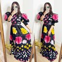 Splash NWT Busayo Bayo Puff Sleeve Cotton Maxi Dress  Paint Floral Print Large Photo 3