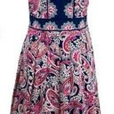 Talbots  Pink  Blue White Paisley 100% Cotton Pleated Cottagecore Midi Dress NWOT Photo 0