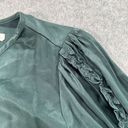 Nine Britton  Green Pleated V-Neck Blouse Women's Medium 3/4 Ruffle Sleeve Detail Photo 1