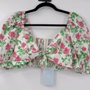 Hill House The Isabella Pink Roses Poplin Puff Sleeve Tie Front Top Photo 1