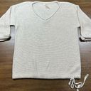 DKNY Womens Sequin V-Neck Sweater 3/4 Sleeve & Drawstring Waistband Beige Size S Photo 0