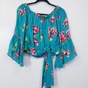 Parker  Silk Blend Floral Off Shoulder Crop Top Bell Sleeves Photo 0