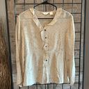 J.Jill  Womens Vintage Blouse XSP Tan Button Front Long Sleeve Ruffle Twee Photo 7