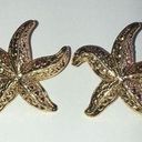 Vintage Gold Tone Starfish Boho Retro Pierced Earrings Photo 0