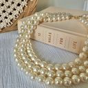 American Vintage Vintage “Morgana” Gold Hook Clasp Three Strand Pearl Necklace Chunky Statement Photo 8