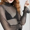 Habitual  Metallic Sheer Black Turtleneck Long Sleeve Top Shimmery Bell Sleeves S Photo 5