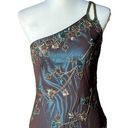 Scala Women's  Brown & Teal Blue Beaded Floral One-Shoulder Asymmetric Dress Sz L Photo 1