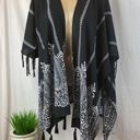 Black & White Open Front Print Fringe Swim Bathing Suit Cover Up OS Size undefined Photo 0