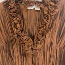 Harvé Benard Harve Benard Brown/Gold Crinkle Blouse with Ruffled Neck & 3/4 Sleeves Size XL Photo 1