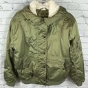 American Eagle AEO Flight Bomber Jacket Sherpa-Lined Hooded Satin Green L Photo 0