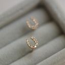 CZ Tiny Horseshoe Stud Earrings for Women Daily Simple Style Gold Photo 2