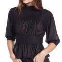 Something Navy  Black Pleated Blouse Top Photo 0