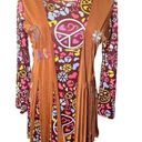 Hippie Boho SZ S Halloween Costume Fringe Embroidered 60s Peace Sign Stretch Brown Photo 0