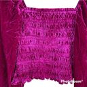 Anthropologie  Velvet Blouse Smocked Puff Sleeves Magenta Photo 3