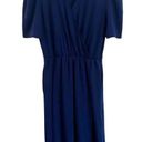 Vintage Blue  Wrap Dress 10 Petite Midi Knee Length Navy Blue Capsule Neutral Photo 0