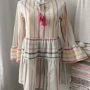 PilyQ  Morgan White Multistripe Embroidered Long Bell Sleeves Beach Mini Dress M Photo 0