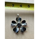 Petal Five  Dark Navy Blue Flower Necklace Pendant with Black Pistil Rhinestones Photo 8