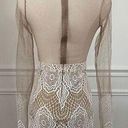 Luxxel  White Crochet Lace Nude Mesh Sheath Dress Long Sleeves XS Photo 1