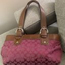 Coach Signature Purple  with Tan Leather EUC Photo 0