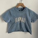 Brandy Melville Hawaii Cropped Tee T-Shirt Embroidered Blue White Small Photo 0