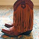 Dingo  Brown Leather Cassidy Cowboy Western Fringed Braided Wood Beads Boots 8 Photo 2