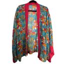 Marsh Landing  100% Silk Bright Floral Blue Pink Kimono Coverup Size L/XL Photo 0