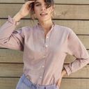 Petal Loup Liz Ruffle Button Up Cotton Blouse Top in  Pink Mauve Photo 0