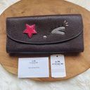 NWD  Slim Envelope Leather Wallet With Coach Bear Emoji Oxblood $275 DEFECT Photo 0