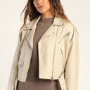 Avec Les Filles Edgy Elegance Beige Vegan Leather Oversized Moto Jacket Photo 0