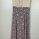 Vintage Blue VTG  Dress Sleeveless Button cotton tan Top Floral skirt size small Photo 0