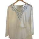 Fashion Bug Vintage  Blouse White Peasant Long Sleeve V-neck Embroidered Women Photo 14