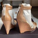 Brian Atwood  Pinkston Open Toe Platform Wedges Suede Sandals Tan Brown 7 37 Photo 10