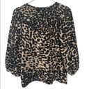 Loft Women's Black Animal Print Pleated Puff Sleeve Top Photo 2