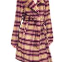 A New Day NWT  Carmel & Burgundy Plaid Long Waist Tie Wool Coat Photo 0