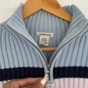 st. john's bay St. John’s Bay Light Blue Winter Blue Striped 90s Style Quarter Zip Sweater Photo 4