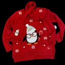 Holiday Time Christmas Red Sweater Scarf Set Acrylic New Womens Medium Pullover Penguin Photo 1